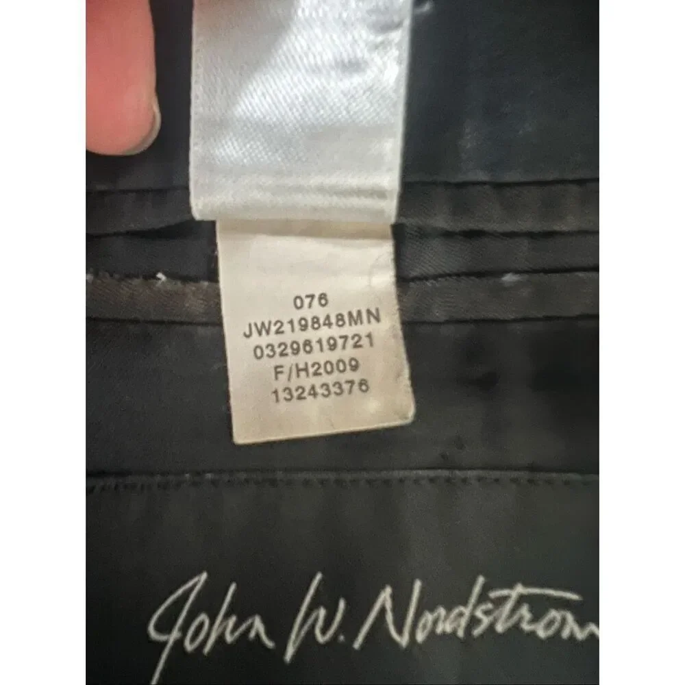John W Nordstrom Blazer 100% Wool Black Grey Houndstooth Men 46L Two-Button